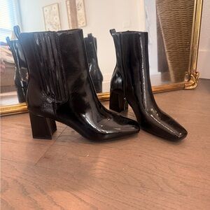 Anne Klein Black Patent Block Heel Ankle Boots